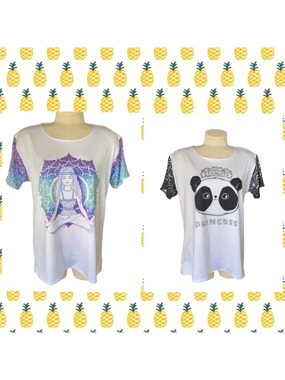 Set Of Two Pineapple Clothing Short Sleeve T-shirt’s Panda And Mandala Sz XL New